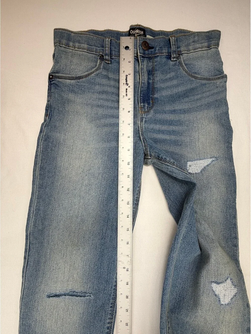 OshKosh Boy's Straight Jeans Distressed Light Wash Size 12 Blue